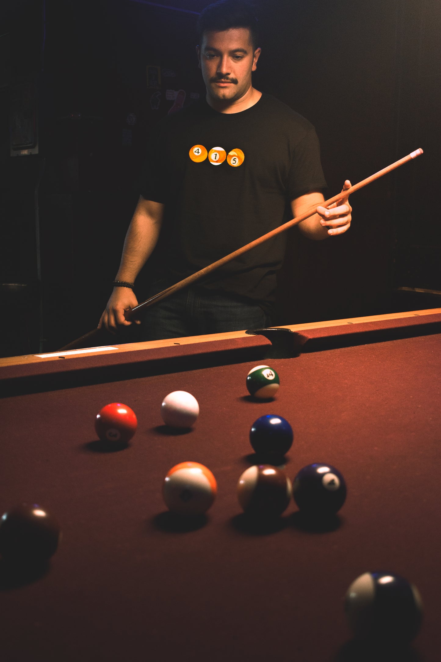 415 Pool Balls | Orange Tones Black T-Shirt