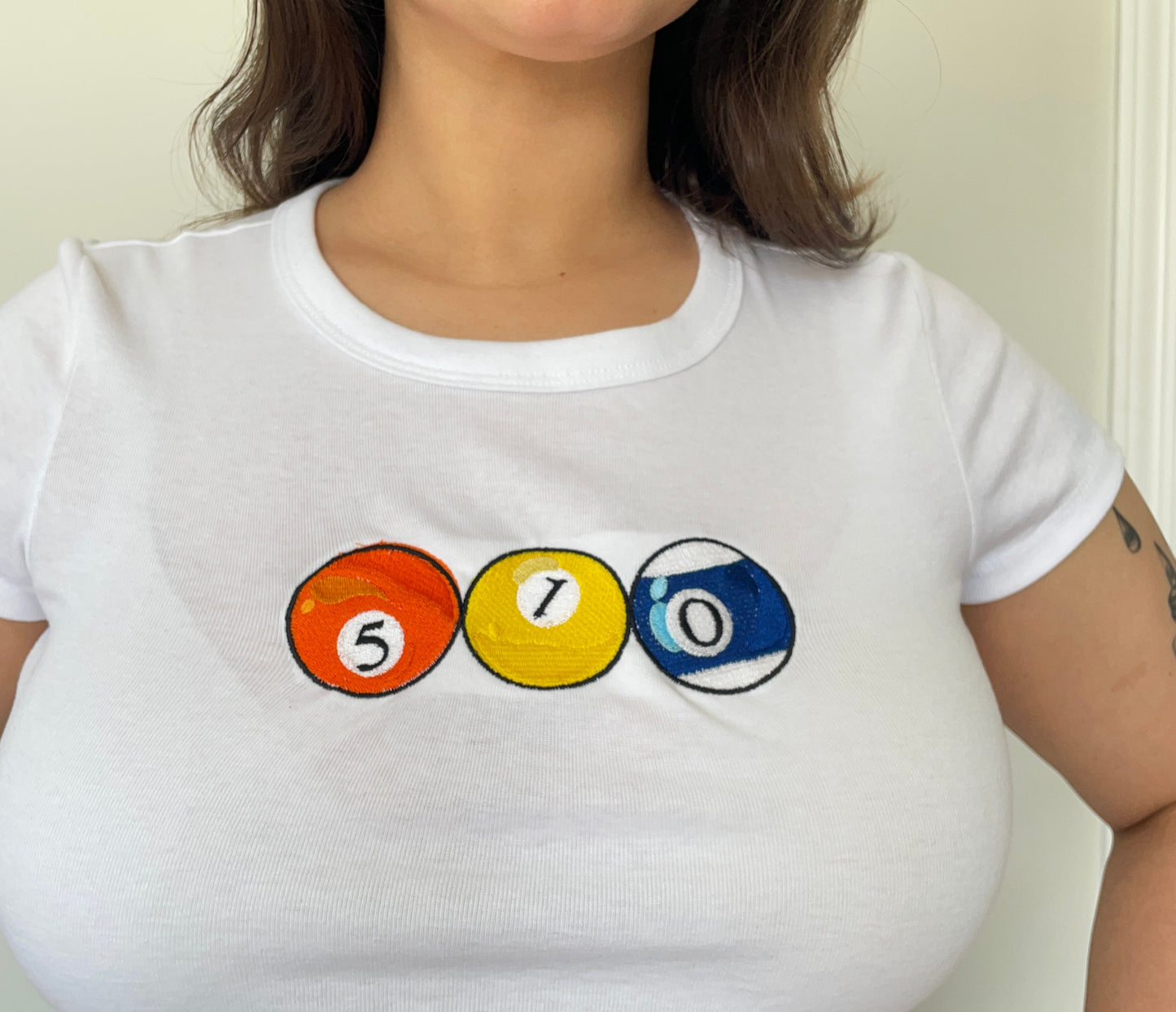 510 Pool Balls | White Baby Tee (Women's Fitted Crop)