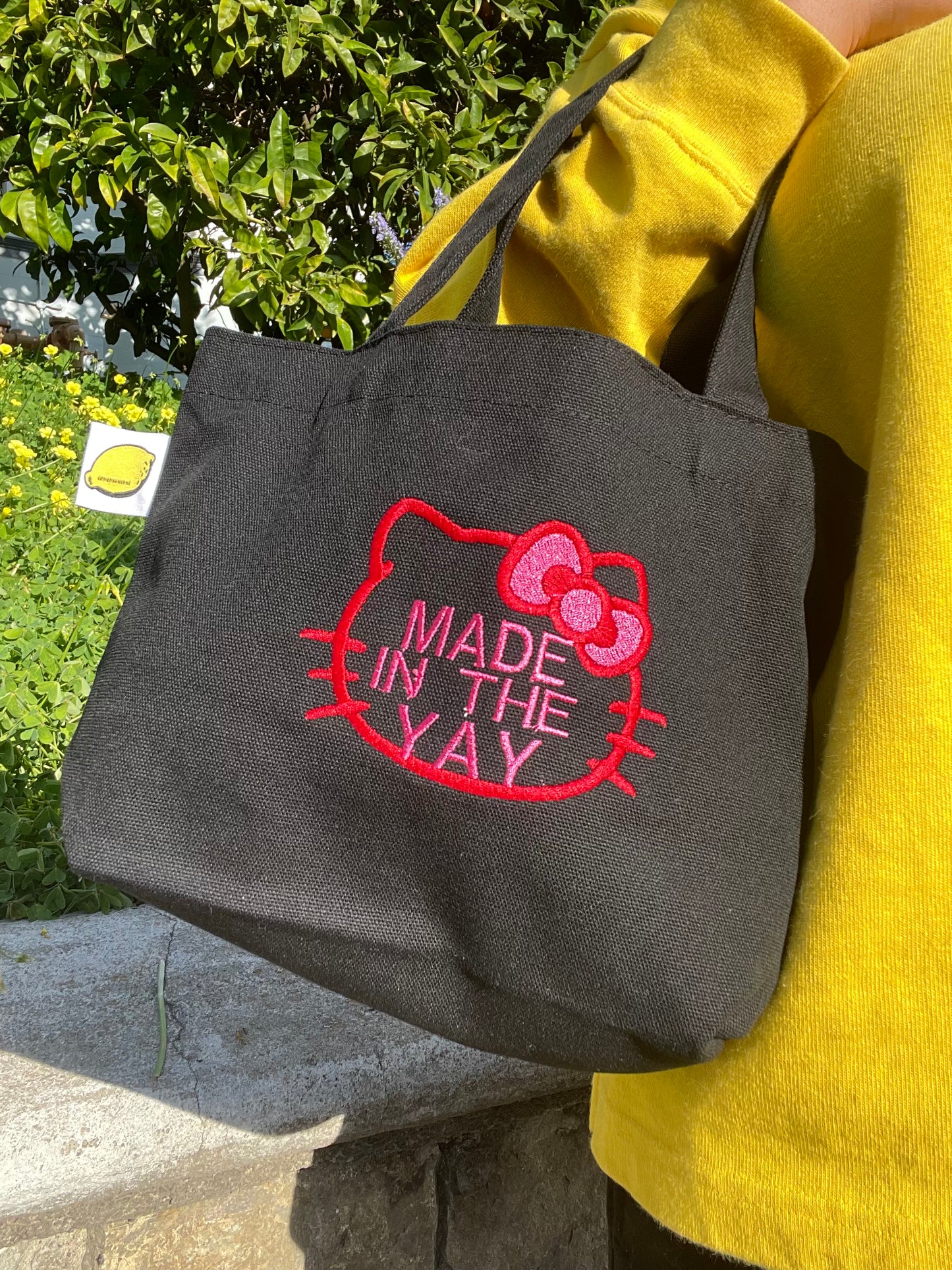 HK Made In The Yay Mini Black Tote (Red/Pink)