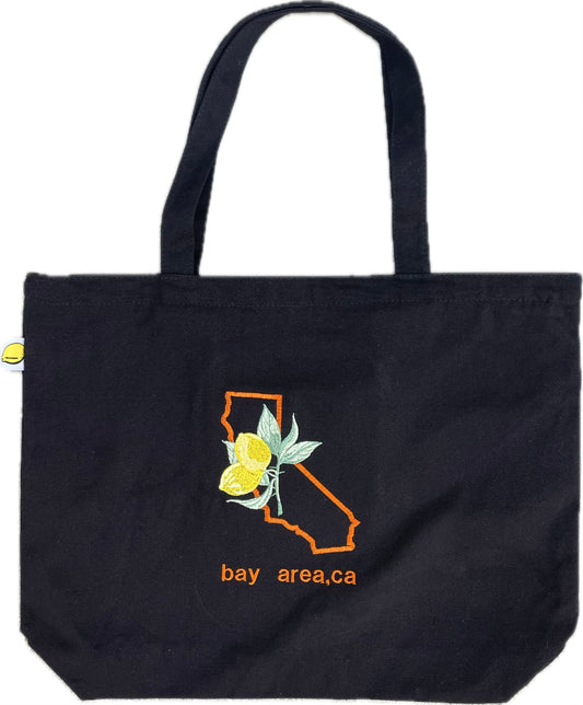 Bay Area, California | Large Black Tote | Orange Dets