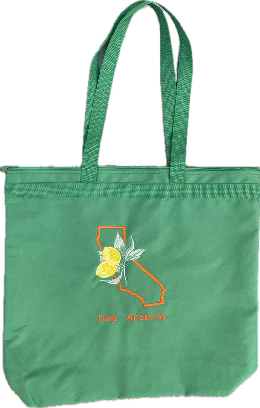 Bay Area, California | Large Green Tote | Orange Dets